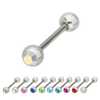 Piercing Stab - Stahl - Silber - 1 Kristall