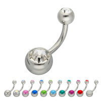 Piercing Banane - Stahl - Silber - 2 Kristalle