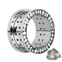 Flesh Tunnel - Steel - Silver - Breathable - Crystals