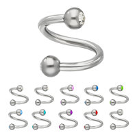 Piercing Spirale - Stahl - Silber - Kristalle