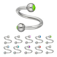 Piercing Spirale - Stahl - Silber - Kristalle