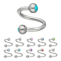 Piercing Spirale - Stahl - Silber - Kristalle