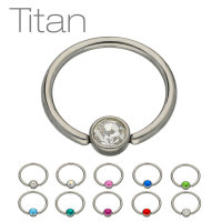 Piercing Klemmring - Titan - Silber - Flacher Kristall