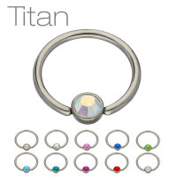 Piercing Klemmring - Titan - Silber - Flacher Kristall