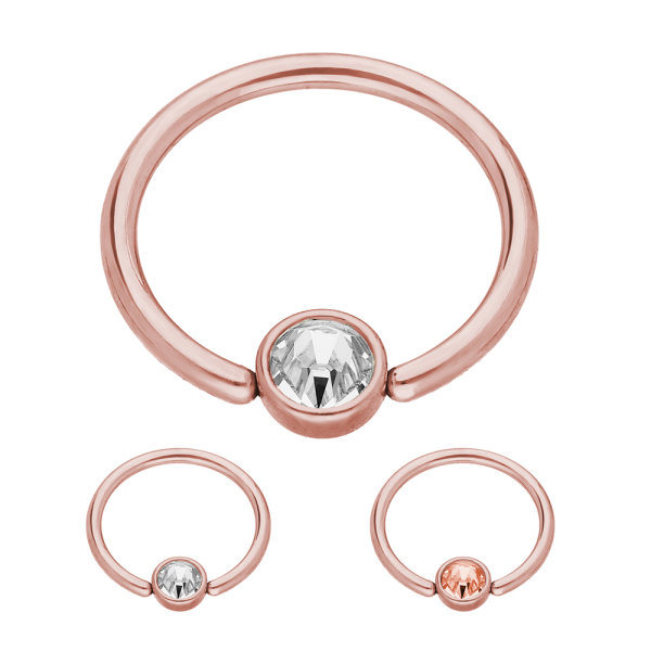 Piercing Klemmring - Stahl - Rosegold - Flacher Kristall