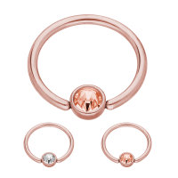 Piercing Klemmring - Stahl - Rosegold - Flacher Kristall