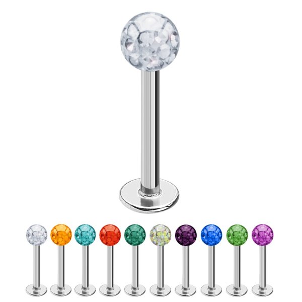 Piercing Labret - Stahl - Silber - Multikristall