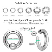 Silberner Piercing Klemmring mit Spring Ball Clip In