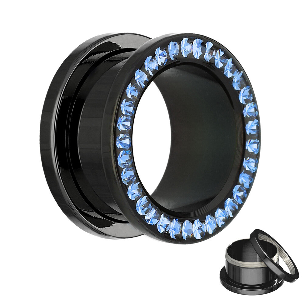 Beydodo Piercing Tunnel Edelstahl 6-16mm - Blumen-Design Mit Blauen Zirkonia Steinen