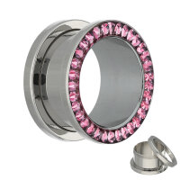 Flesh Tunnel - Silver - Crystal - Pink - Expoxy Cover