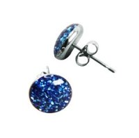 Sterling Silver Ear Stud - Glitter - Blue