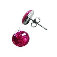 Sterling Silver Ear Stud - Glitter - Pink