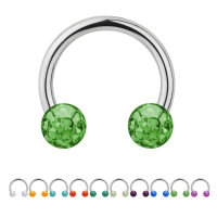 Piercing Hufeisen - Stahl - Silber - Multikristall - [159.] 1.2 x 12 mm (Kugeln: 4mm - hellgrün)