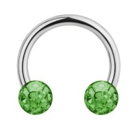 Piercing Hufeisen - Stahl - Silber - Multikristall - [159.] 1.2 x 12 mm (Kugeln: 4mm - hellgrün)