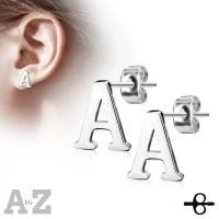 Ear Stud - Stainless Steel - Silver - Letter