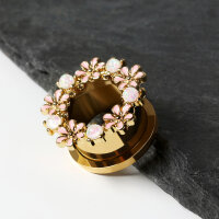 Goldener Flesh Tunnel mit Blumen und Perlen