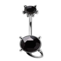 Bauchnabelpiercing mit Katze und schwarzen Kristallen
