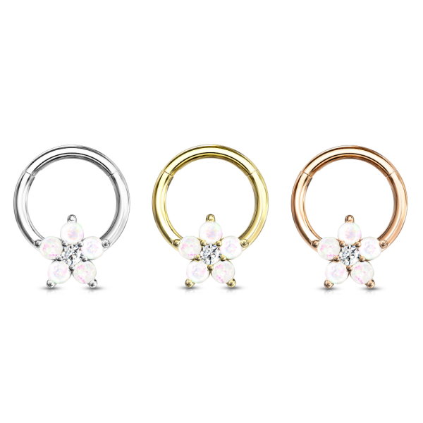 Segmentring-Clicker Piercing mit Opalith Blume