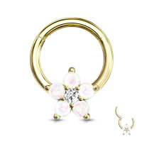 Segmentring-Clicker Piercing mit Opalith Blume