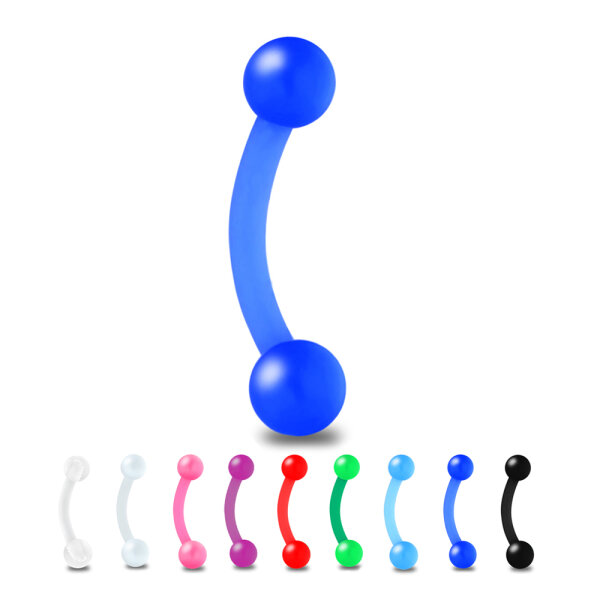Piercing Banane Curved Barbell aus Kunststoff 1,6 x 12 mm (Kugeln: 4mm) blau