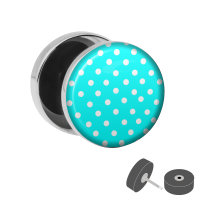 Silberner Fake Plug - Polka Dots Blau - Motiv Ohrstecker