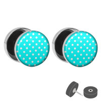 Silberner Fake Plug - Polka Dots Blau - Motiv Ohrstecker