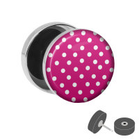 Silberner Fake Plug - Polka Dots Pink - Motiv Ohrstecker