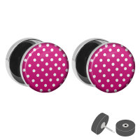 Silberner Fake Plug - Polka Dots Pink - Motiv Ohrstecker