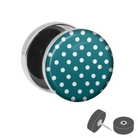 Silberner Fake Plug - Polka Dots Petrol - Motiv Ohrstecker