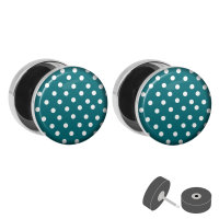 Silberner Fake Plug - Polka Dots Petrol - Motiv Ohrstecker