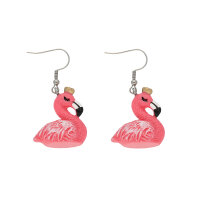Ohrringe mit rosa Flamingo mit Krone