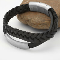 Leder-Armband 2-reihig mit Platte und Magnetverschluss