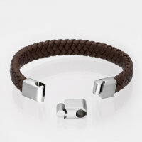 Dunkelbraunes Leder-Armband geflochten mit Magnetverschluss