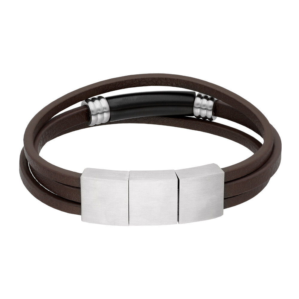 WSESTO Armband Schwarzes Echtes Leder Magnetverschluss Edelstahl Männer