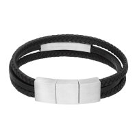 Leder-Armband 3-reihig mit Platte und Magnetverschluss