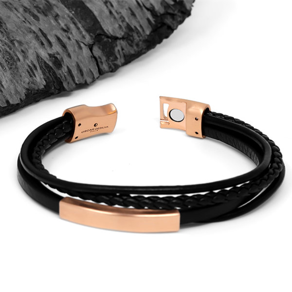 Leder-Armband mit Platte und Magnetverschluss in Rosegold