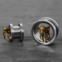 Silberner Flesh Tunnel mit 3D Elefant