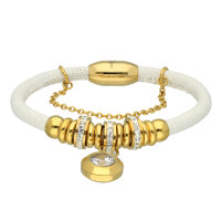 Leder-Armband mit Perlen, Kristall-Anh&auml;nger und...