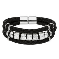 Stoff-Armband 3-reihig mit Kristall-Perlen und...