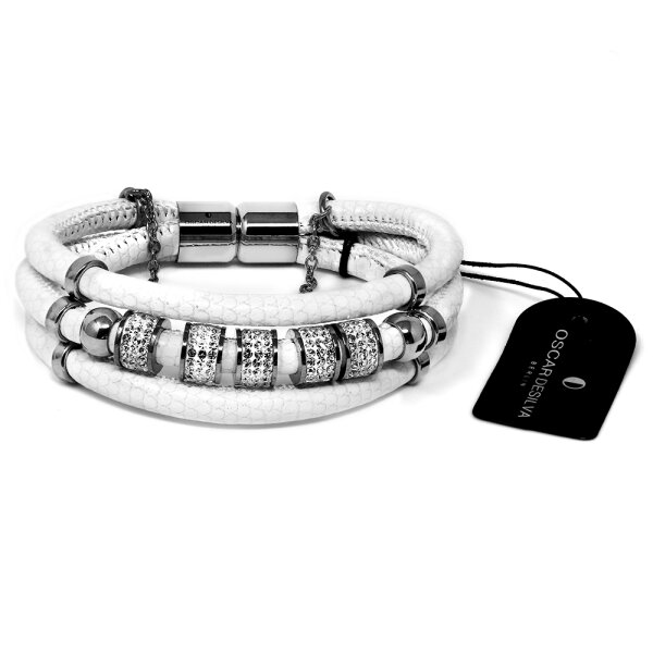 Leder-Armband 3-reihig mit Kristall-Perlen und Magnetverschluss