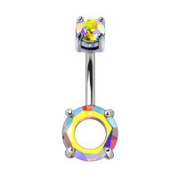 Bauchnabelpiercing mit Ring und Regenbogen Kristallen