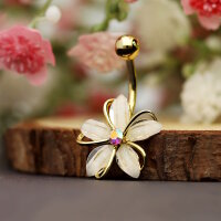 Bauchnabelpiercing mit weißer Blume