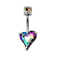 Bauchnabelpiercing mit Herz und Regenbogen Kristallen