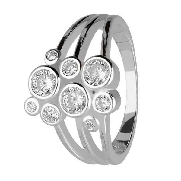 3-lagiger 925 Sterling Silber Ring mit runden Kristallen