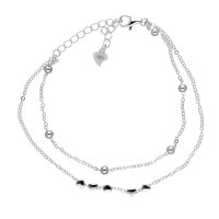 2-lagiges 925 Sterling Silber Armband mit Herzen und Kugeln