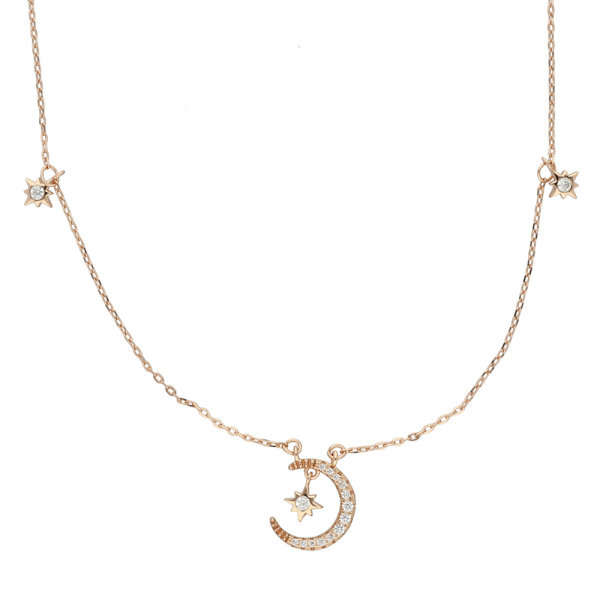 Rosegoldene 925 Sterling Silber Halskette mit Mond und Sternen