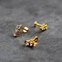 Labret Piercing mit 3 Kristallen und Verzierung