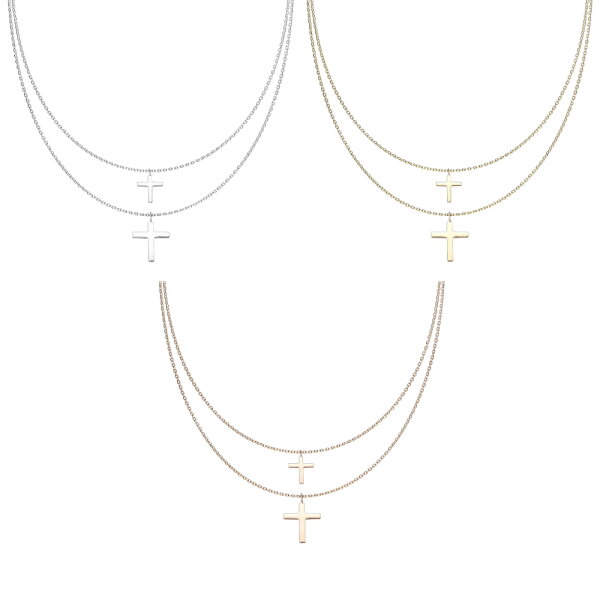 Mehrreihige Halskette mit 2 Kreuz-Anhängern