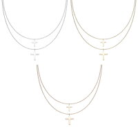 Mehrreihige Halskette mit 2 Kreuz-Anhängern