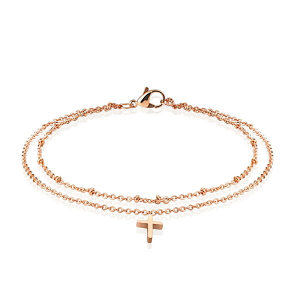 Mehrlagiges Armband mit Kreuz in Roségold